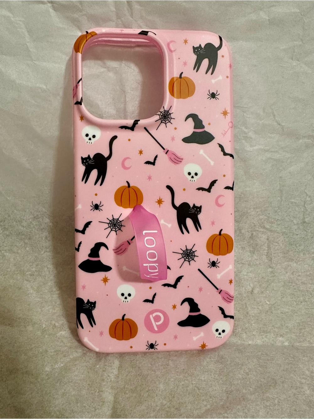 Loopy Case “Witchy Wonder” Pink Halloween Phone Case with Black Cats & Pumpkins